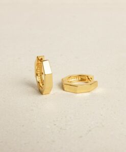 Geometric Hexagon Huggie Earrings Minimalist Everyday Earrings for Her