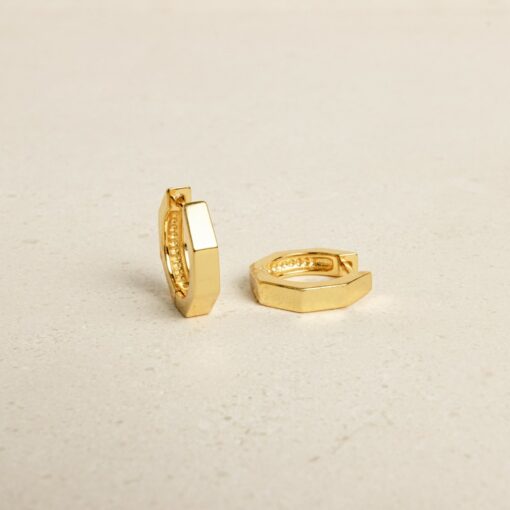 Geometric Hexagon Huggie Earrings Minimalist Everyday Earrings for Her
