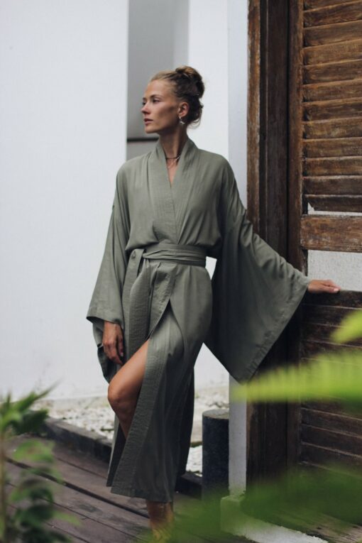 Enchanting Kimono Embrace Japanese Elegance with Our Olive Kimono Dress