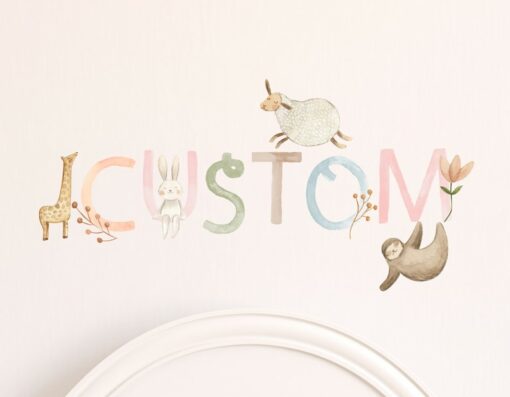 Personalized Woodland Nursery Name Decal with Animal and Floral Stickers Create a Magical Forest for Your Little One