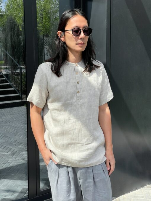 Timeless Linen Henley Elevate Your Style with Natural Elegance