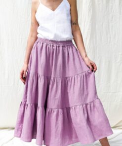 Linen Tiered Skirt Effortless Style with Elasticated Waist | OFFON CLOTHING