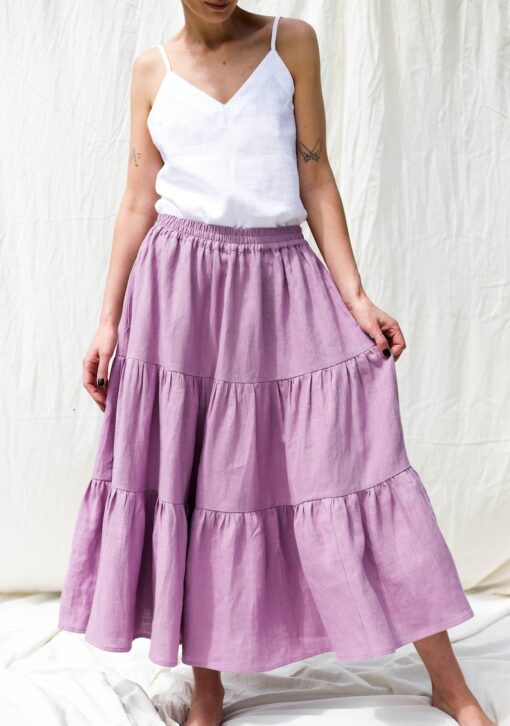Linen Tiered Skirt Effortless Style with Elasticated Waist | OFFON CLOTHING