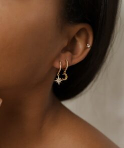 Celestial Embrace Moon and Star Pave Huggie Earrings - A Shimmering Gift from the Heavens