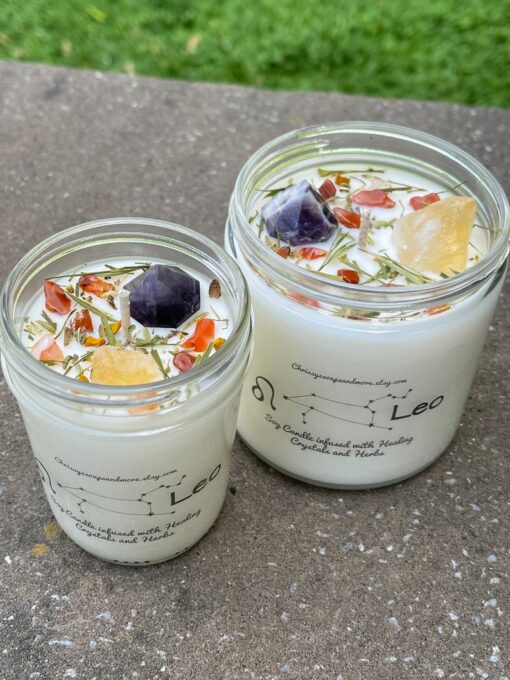 Celestial Leo Zodiac Crystal Candle Illuminate Your Path with Cosmic Energy