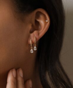 Caitlyn Minimalist Diamond Drop Earrings Pave Huggie Hoop Dangle Earrings for Weddings and Bridal Occasions (ER117)