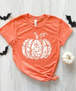 Festive Floral Pumpkin Shirt Enchanting Autumn Blooms for Halloween and Fall