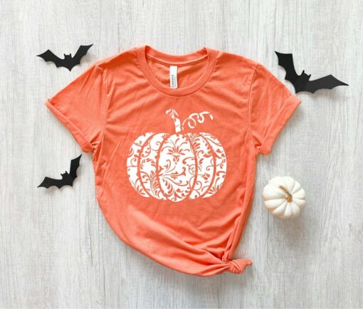 Festive Floral Pumpkin Shirt Enchanting Autumn Blooms for Halloween and Fall