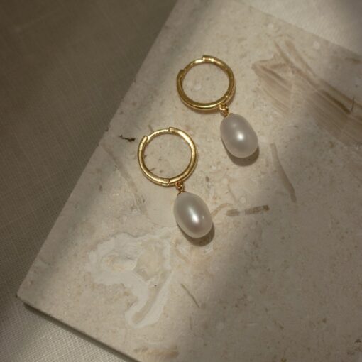 Exquisite Pearl Hoop Huggie Earrings A Timeless Anniversary Gift (ER118)