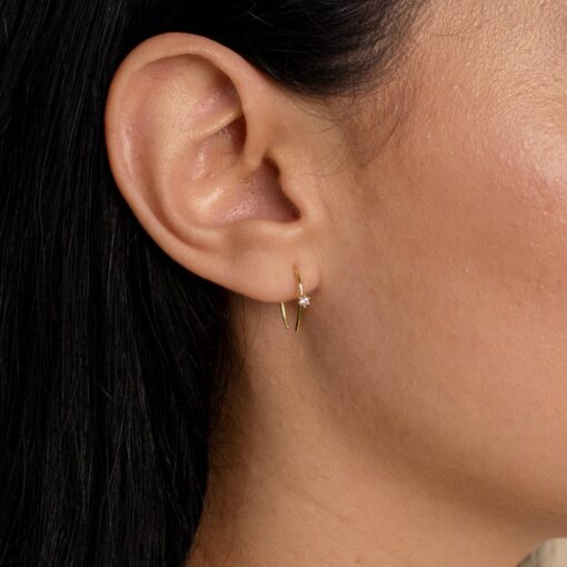 Petite Diamond Hoops Delicate Gold Earrings for Bridesmaids and Special Occasions (ER155)