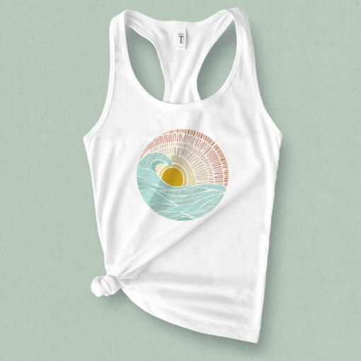 Sunset Surf Vibes Barrel Wave Graphic Tank Top for Summer Adventures