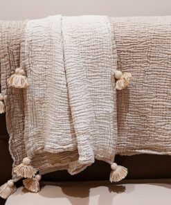 Luxurious Pom Pom Muslin Throw OEKO-TEX Certified, Multi-Purpose Cozy Comfort