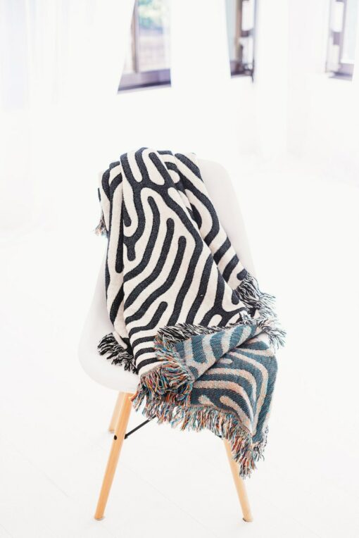 Modern Woven Throw Blanket Minimalist Black and White Accent for Couch or Bed