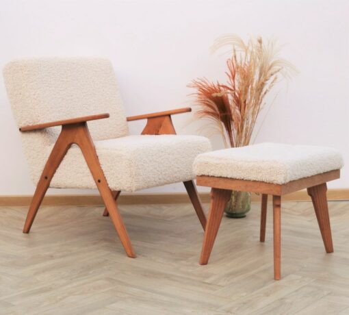 Mid-Century Modern Oasis Vintage Boucle Armchair and Ottoman Set for Timeless Comfort