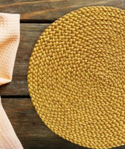 Mustard-Hued Round Placemats Handcrafted Heat-Resistant Straw Wicker Mats for Dining Elegance