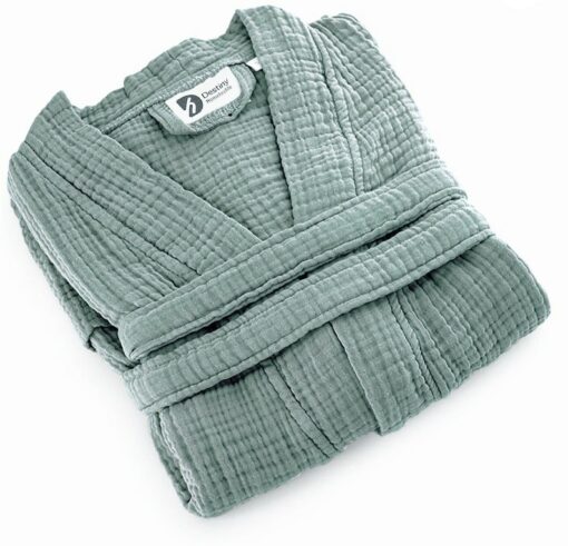 Organic Cotton Mint Green Muslin Kimono Soft, Absorbent, and Stylish