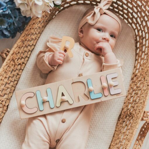 Personalized Name Puzzle with Pegs A Hoppy First Easter Gift