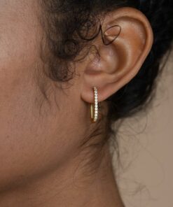 Pave Link Diamond Earrings Minimalist Gold Jewelry, Perfect Gift for Sister (ER174)