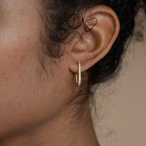 Pave Link Diamond Earrings Minimalist Gold Jewelry, Perfect Gift for Sister (ER174)