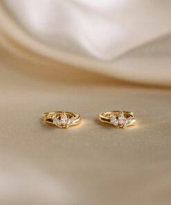 Floral Diamond Marquise Huggie Hoops Minimalist Dainty Hoops for Bridesmaids