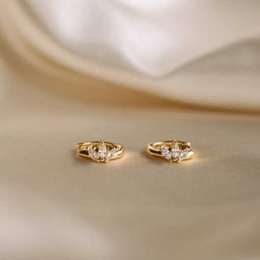 Floral Diamond Marquise Huggie Hoops Minimalist Dainty Hoops for Bridesmaids