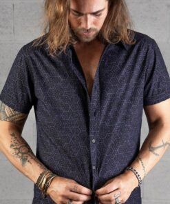 Sharp Lines and Bold Style Geometric Black Cube Print Button-Up Shirt for Men
