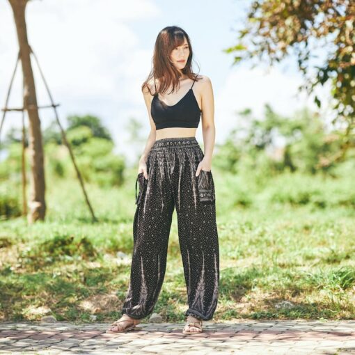 Flowy Hippie Pants Bohemian Fall Clothes for Women - Black Hippie Harem Yoga Pants