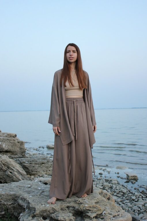 Flowy and Free High-Waisted, Elastic Waist Wide-Leg Trousers for Effortless Style