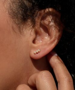 Beaded Pearl Bar Earrings Minimalist Dainty Studs for Second Hole, Perfect Gift (ER176)