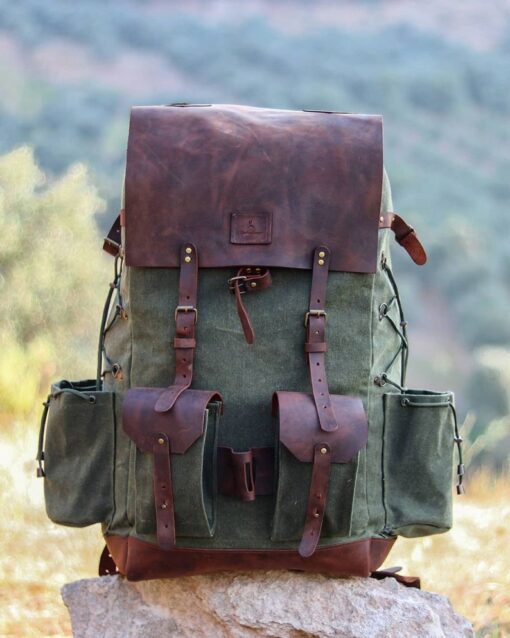 Genuine Leather and Waxed Canvas Backpack Your Rugged Companion for Adventure