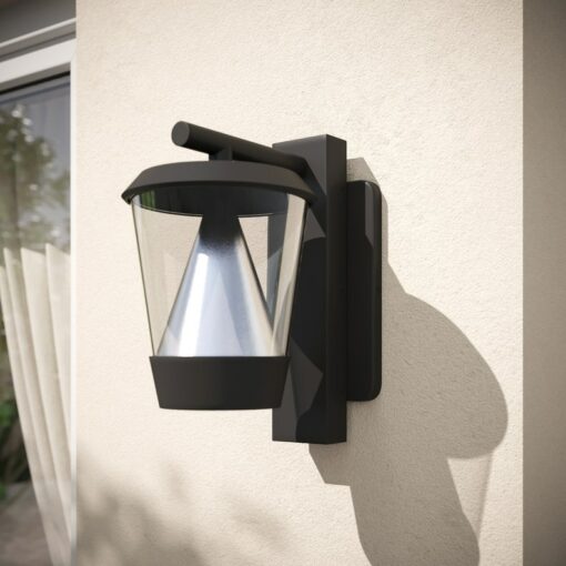 Illuminate Your Outdoors with Modern Elegance Farmhouse Wall Lantern with Integrated LEDs and Reflective Cone