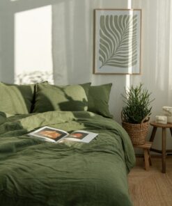 Indulge in Tranquility Luxurious Green Linen Bedding Set, Crafted from 100% Natural Flax, Customizable to Your Dreamy Dimensions