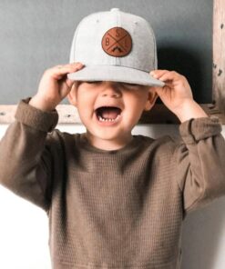 Personalized Circle Initials Snapback Hat Custom Embroidered Vegan Leather Patch for Kids, Toddlers, and Adults