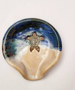 Blue Sea Turtle Spoon Rest and Teabag Holder Handmade Ocean-Themed Pottery for Coastal Decor