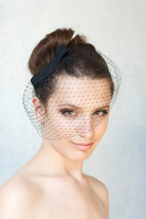 Black Birdcage Veil with Bow A Timeless Bridal Accessory