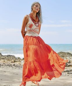 Flowy Bohemian Rhapsody Unleash Your Inner Gypsy with Our Orange Tiered Maxi Skirt