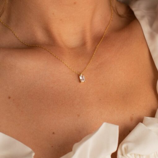 Caitlyn's Minimalist Emerald Cut Diamond Necklace A Timeless Treasure for Bridesmaids and Beyond