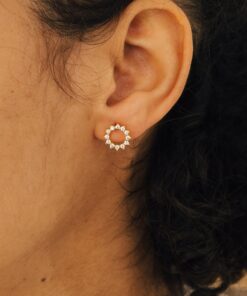 Caitlyn Minimalist Diamond Sun Earrings Geometric Crystal Studs for Bridal Elegance (ER199)
