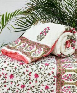 Jaipuri Block Print Quilt Handcrafted Floral Razai for a Vibrant Bohemian Retreat