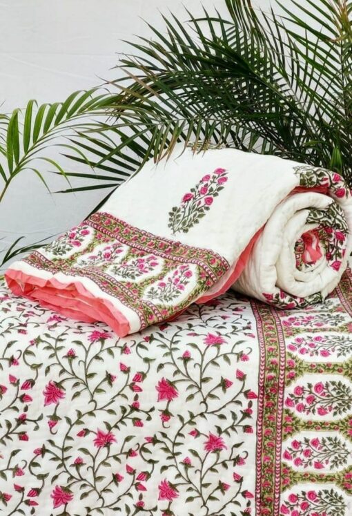 Jaipuri Block Print Quilt Handcrafted Floral Razai for a Vibrant Bohemian Retreat