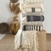 Organic Cotton Bedspread Turkish Cotton Throw Blanket, Queen Size, Plaid Striped, Farmhouse Decor