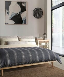 Boho Bliss Navy Blue and Cream Woven Cotton Bedspread for King Size, Perfect for Summer Nights and Mother's Day