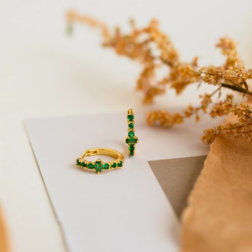 Emerald Elegance Caitlyn's Baguette Hoops for Everyday Glamour