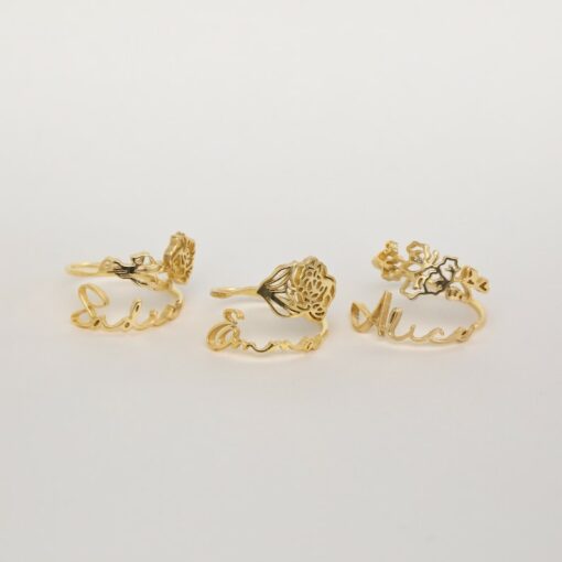 Birth Flower Name Ring Personalized Floral Jewelry for a Timeless Statement