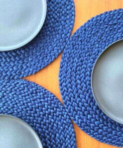 Handcrafted Blue Navy Straw Placemats Heat-Resistant, Hand-Braided Dining Table Protectors
