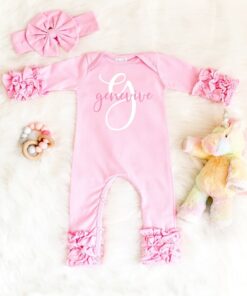 Personalized Baby Girl Coming Home Outfit Ruffled Romper, Custom Shower Gift, Newborn Layette