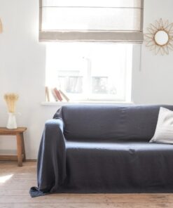 Luxurious Linen Haven Charcoal Couch Cover, Sofa Throw, and Bedspread