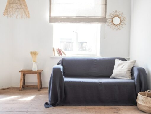 Luxurious Linen Haven Charcoal Couch Cover, Sofa Throw, and Bedspread