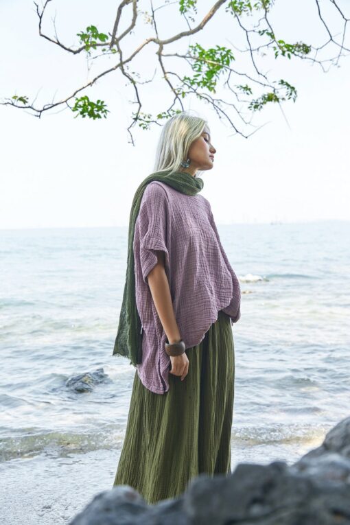 NO.246 Women's Minimalist Loose Kaftan Top Effortless Comfort in Natural Fibers