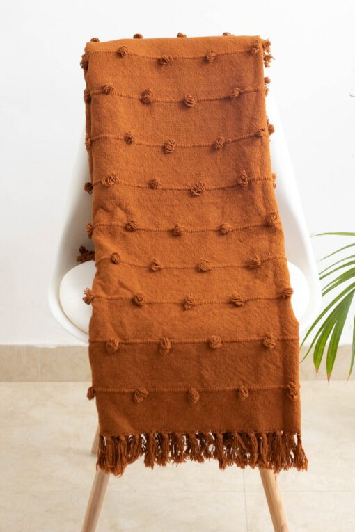 Cozy Rust Loops Handwoven Chunky Cotton Throw Blanket for Warmth and Style
